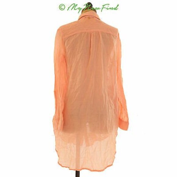 Amita Naithani Top Size XS Button Down Lace Mix Sheer Tunic Orange $148 B40 - Picture 3 of 4